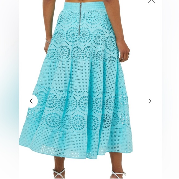 ALICE + OLIVIA Melony Sky Blue Eyelet Trim Lined Midi Skirt $560 EUC 0 - Picture 14 of 16